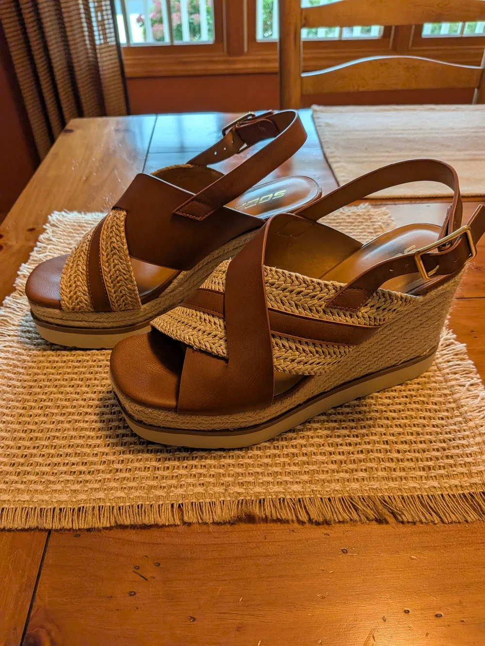 Soda Brown Braided Espadrille Wedge Sandals Size 8.5